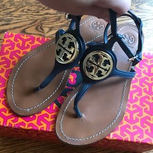 Tory Burch Blue Leather Logo Sandals